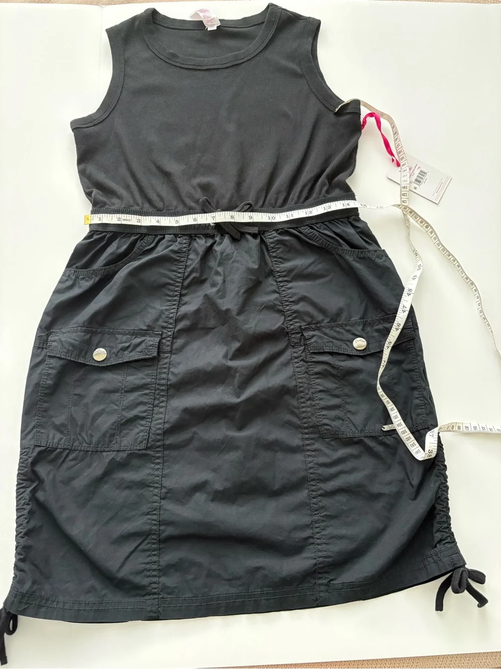 Justice Girls Black Sleeveless Dress XL 16-18 NWT Cargo Pockets Adjustable Hem